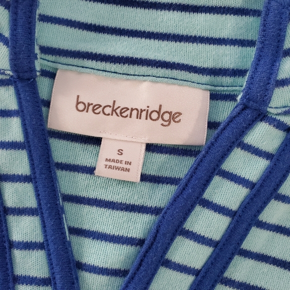 Breckenridge Mock V-Neck Green Blue Striped Longsleeved Top Size Small - Picture 6 of 7